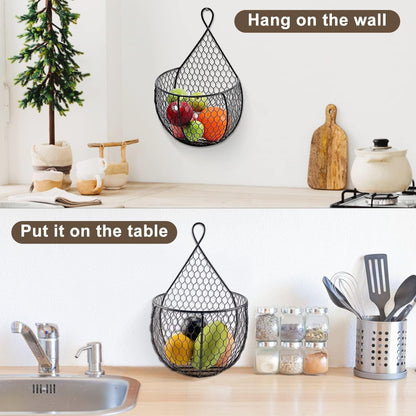US Local Set Of 3 Metal Fruit And Vegetable Storage Hanging Basket Wall Mounted, Hanging Basket For Kitchen Black Wire Baskets For Flowers, Fruits And Veggies