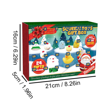 US Local Christmas Squeezable Gift Box, 24-compartment Countdown Blind Box, Squeezeable Cartoon Toy For Stress Relief.