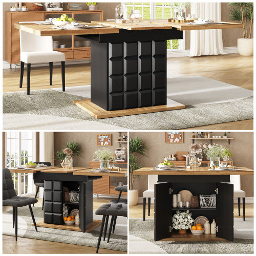 UK Local Telescopic Dining Table 110-140x80cm, Foldable Kitchen Table For 4-6 People, Extendable Dining Table, Space-saving Kitchen Table, For Kitchen And Living Room, Table With A Checked Pattern