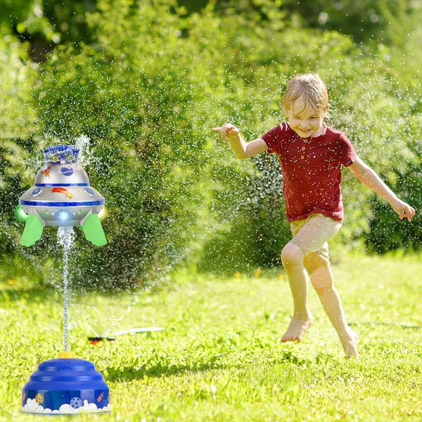 US Local UFO Water Sprinkler Outdoor Summer Rocket Toy With Colorful LED Lights 360¡ã Spinning 1.64FT To 6.56FT Adjustable Height Birthday Summer Gift For Girls Boys Aged 3+ Years Old GPCT5465