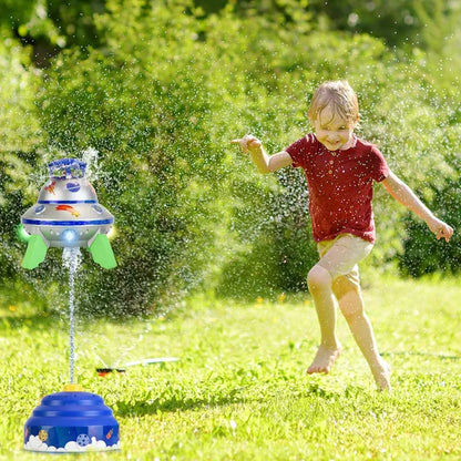 US Local UFO Water Sprinkler Outdoor Summer Rocket Toy With Colorful LED Lights 360¡ã Spinning 1.64FT To 6.56FT Adjustable Height Birthday Summer Gift For Girls Boys Aged 3+ Years Old GPCT5465