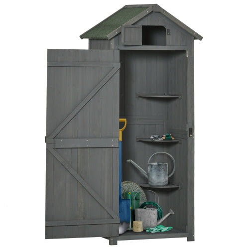 UK Local Outsunny Wooden Garden Shed, Utility Outdoor Small Shed With Lockable Double Doors, Shelves And Roof Hatch, Grey