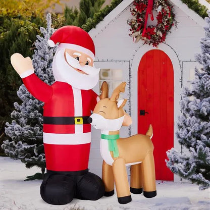 US Local 6.3 FT Lighted Christmas Inflatable Decoration, Inflatable Santa And Reindeer, Funny Blow Up Yard Decorations With Built-in LED Lights For Holiday Party Front Yard Lawn Garden Decor