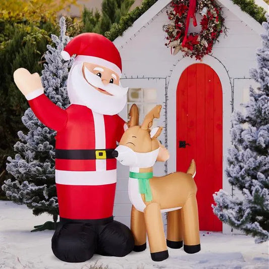 US Local 6.3 FT Lighted Christmas Inflatable Decoration, Inflatable Santa And Reindeer, Funny Blow Up Yard Decorations With Built-in LED Lights For Holiday Party Front Yard Lawn Garden Decor
