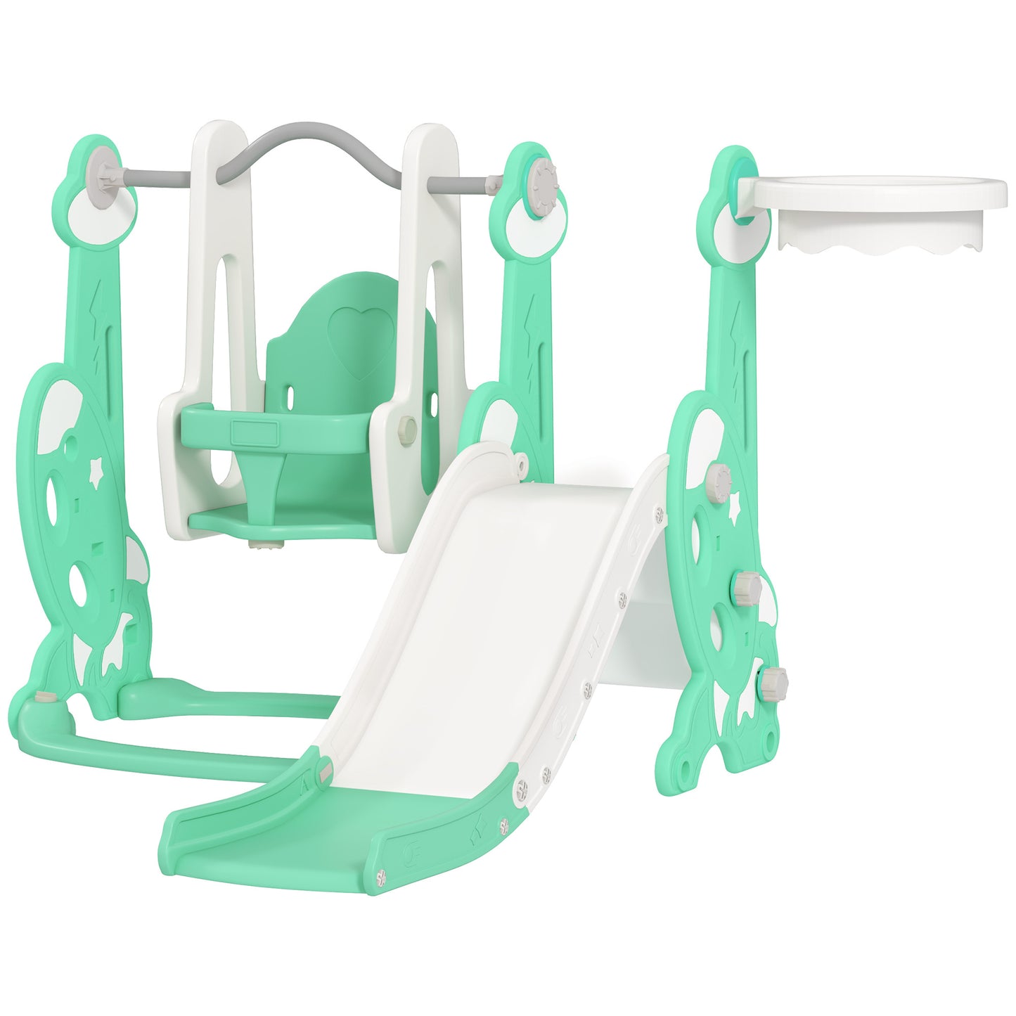US Local 4 In 1 Toddler Slide And Swing Set For Ages 1.5-4, Toddler Playset Playground With Climber, Basketball Hoop, Green