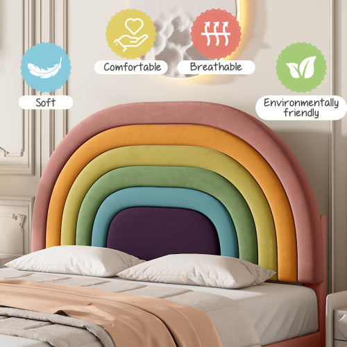 UK Local Upholstered Bed 135x190, With Slatted Frame And Headboard, Youth Bed, For Adults & Teenagers, Wooden Slat Support, Easy Assembly, Height-adjustable Headboard, Velvet, Pink