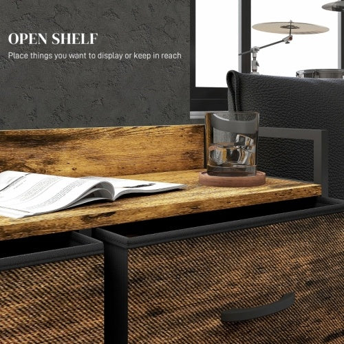 UK Local HOMCOM Rustic Chest Of Six Fabric Drawers - Rustic Brown