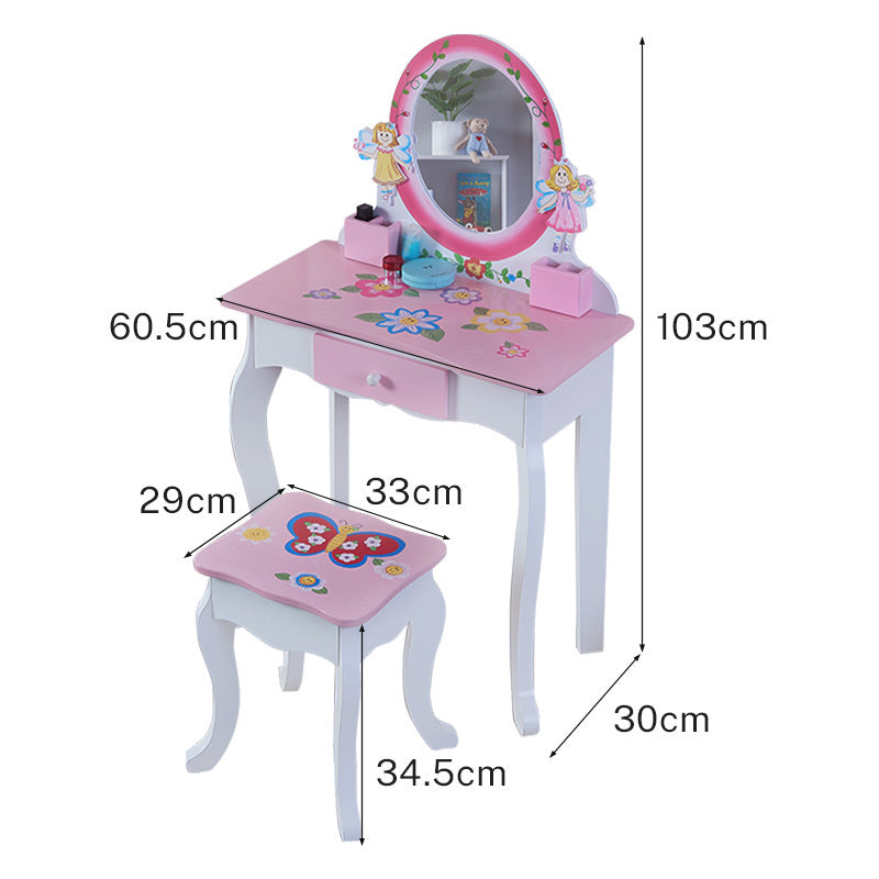 US Local Wooden Makeup Dresser Furniture Girls Mirrored Dressing Table For Kids