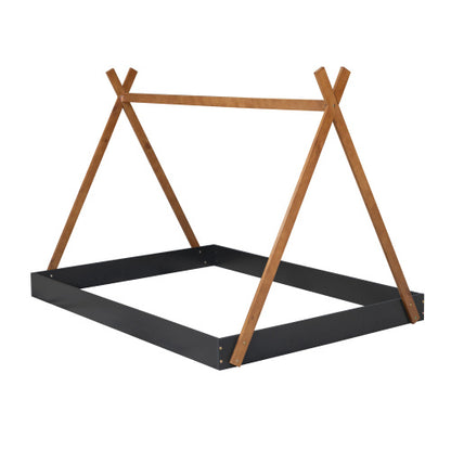 US Local Full Size Tent Floor Bed With Triangle Structure, Black Brown