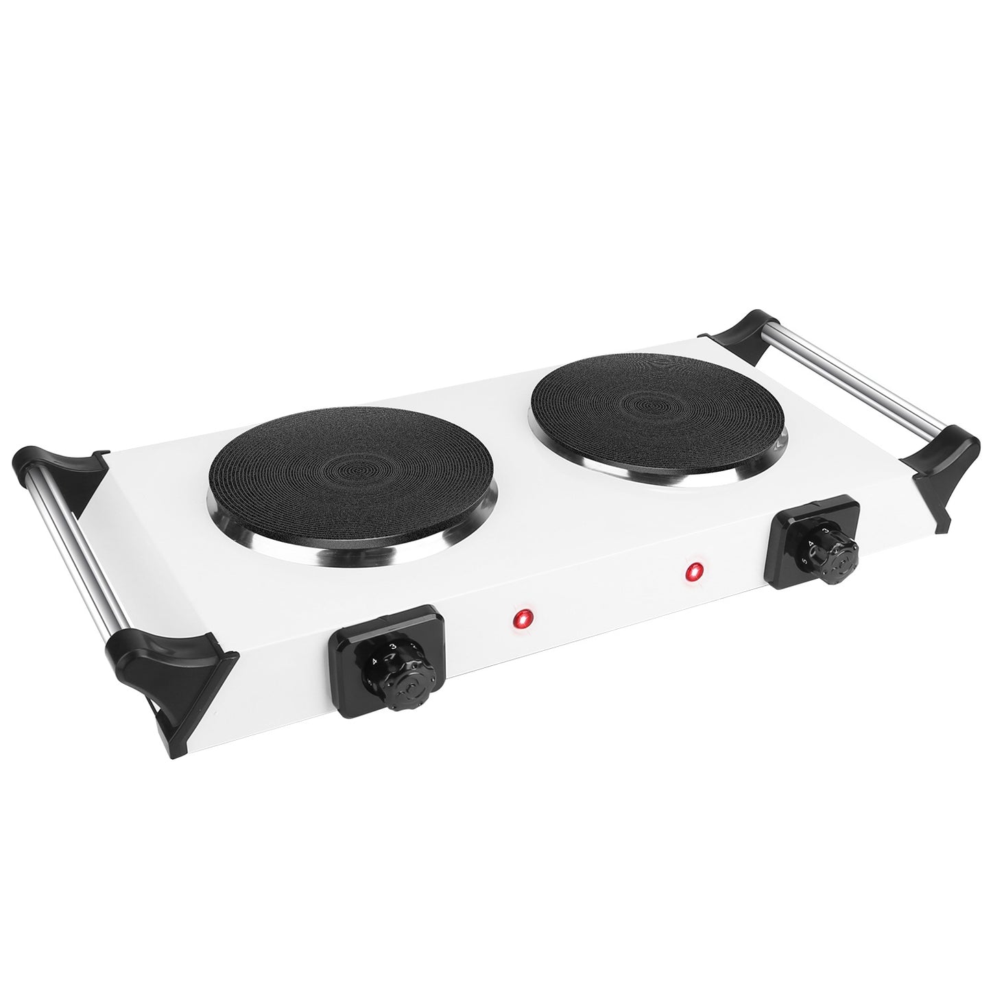 US Local Black-White Options -- 2000W Electric Dual Burner Portable Coil Heating Hot Plate Stove Countertop RV Hotplate With 5 Temperature Adjustments Portable Handles