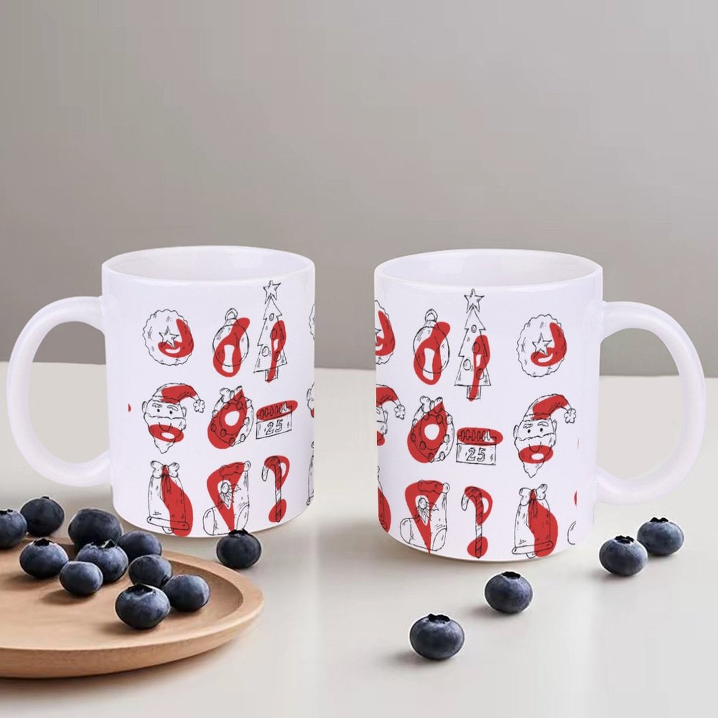 POD US Local White mug with full print, Christmas Sketch, Color Block 0104