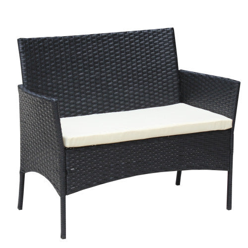 US Local 4 PC Rattan Patio Furniture Set Outdoor Patio Cushioned Seat Wicker Sofa Beige Cushion
