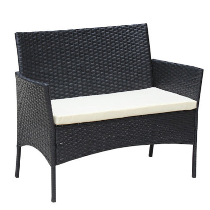 US Local 4 PC Rattan Patio Furniture Set Outdoor Patio Cushioned Seat Wicker Sofa Beige Cushion