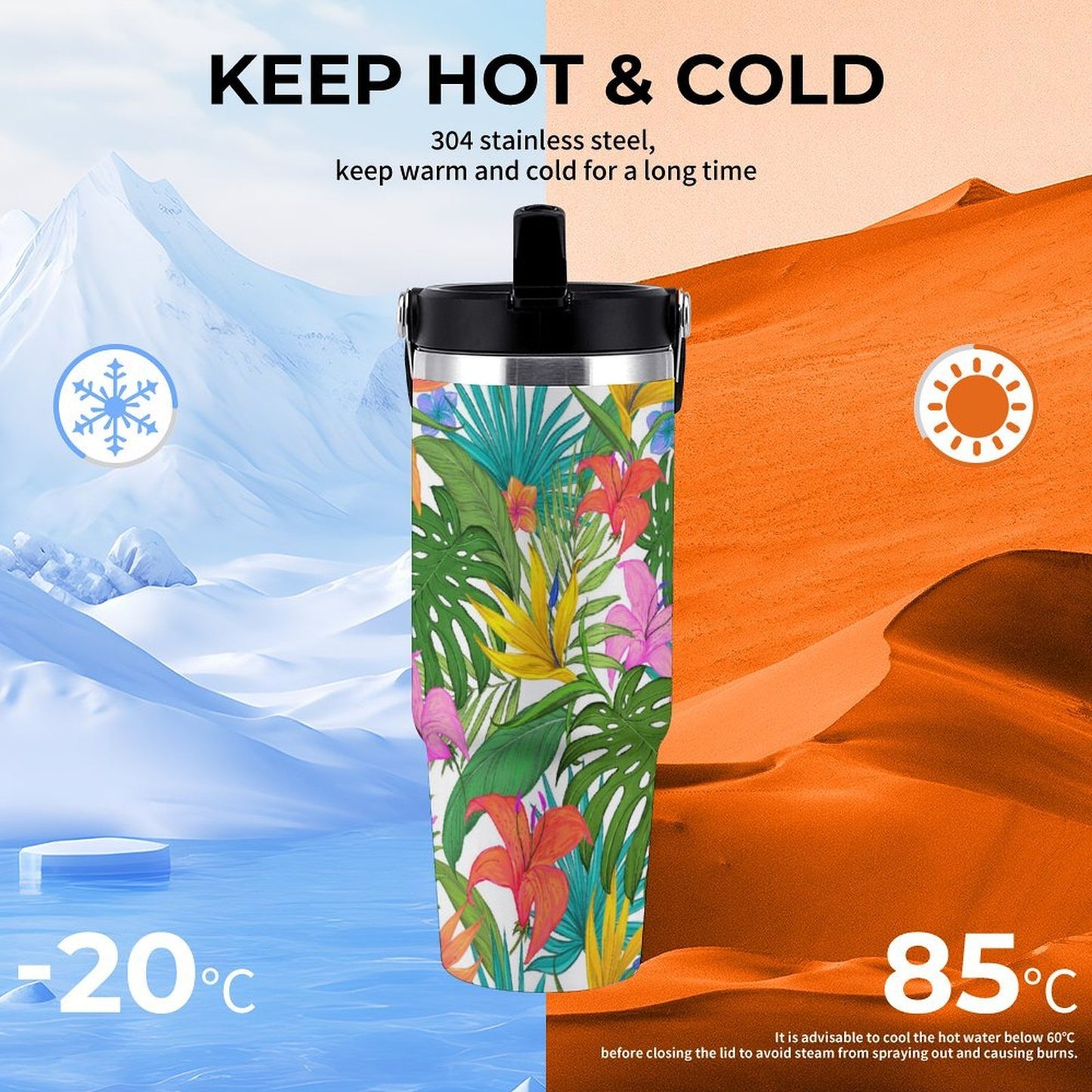 POD US Local Tumbler 30oz Large Capacity Car Cup Tropical, Green, Bright, Summery Style