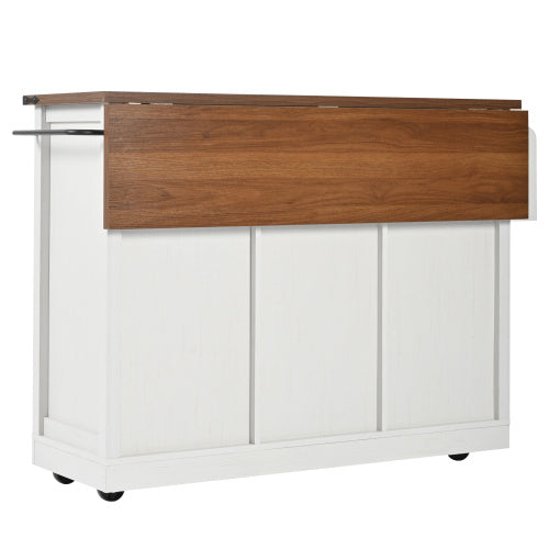 UK Local Kitchen Island, Serving Cart With Extendable Worktop, Kitchen Cart On Wheels, Kitchen Cabinet With 2 Sliding Doors And 3 Drawers, Dining Cart With Wood Grain, Kitchen Cabinet