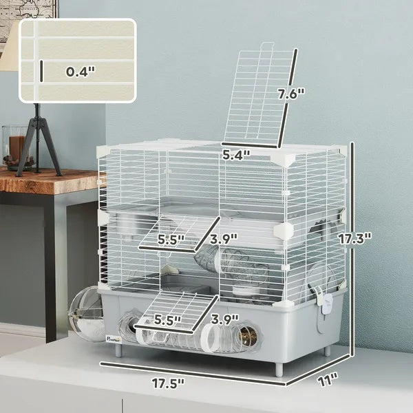 US Local 2-Tier Hamster Cage With Sand Bathroom, Running Wheel, Water Bottle
