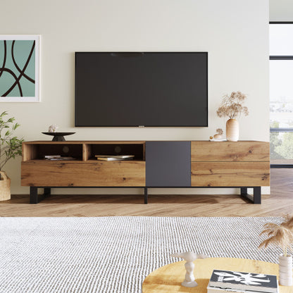 US Local Modern TV Stand For 80'' TV With Double Storage Space, Media Console Table, Entertainment Center With Drop Down Door For Living Room