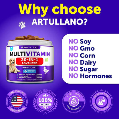US Local Dog Multivitamin Chewable With Glucosamine 20 In 1 Dog Vitamins And Supplements Senior & Puppy Multivitamin For Dogs Pet Joint Support Health Immunity Mobility Gut Skin 120 Chews