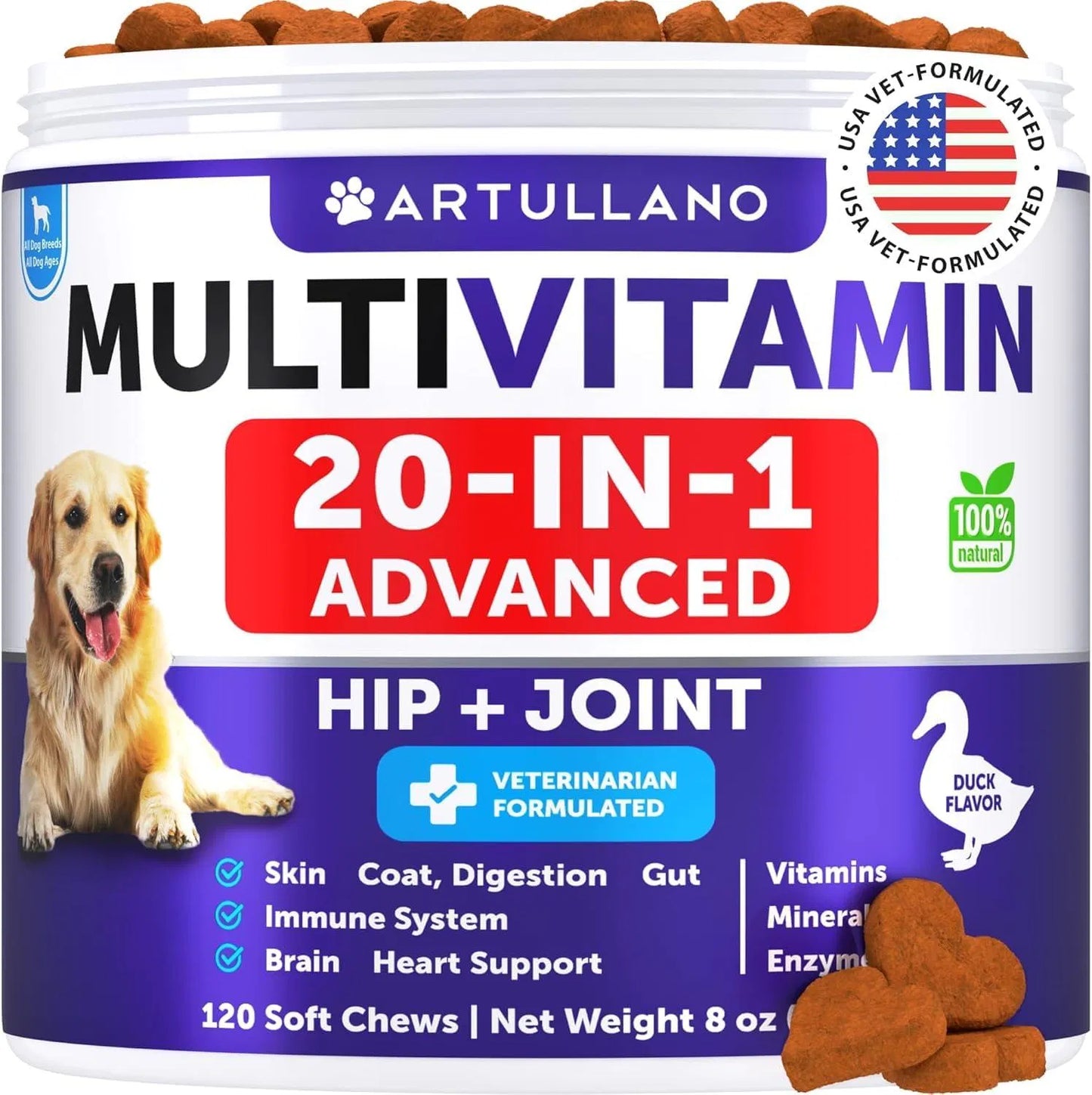 US Local Dog Multivitamin Chewable With Glucosamine 20 In 1 Dog Vitamins And Supplements Senior & Puppy Multivitamin For Dogs Pet Joint Support Health Immunity Mobility Gut Skin 120 Chews