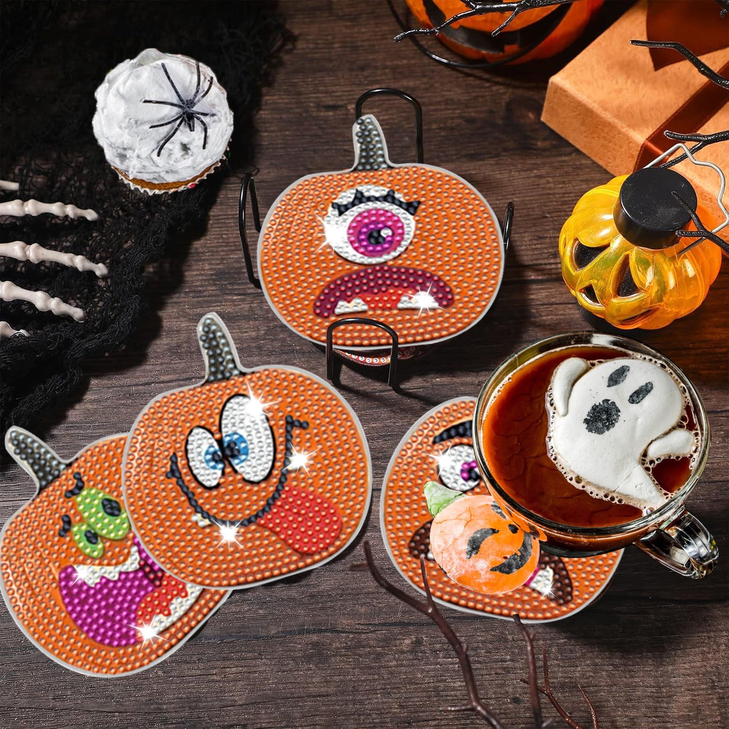 重复 US Local 8 Packs Halloween Rhinestones Art Coasters