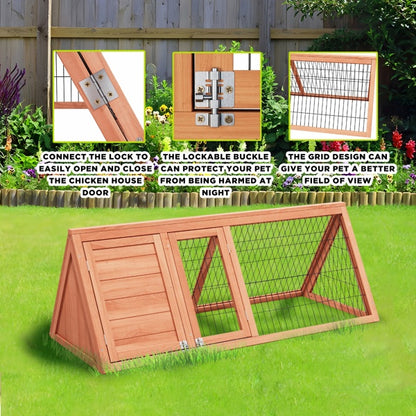 US Local Small Chicken Coop Outdoor A-Frame Quail Cage With 2 Door & Run Cage Wooden Triangle Quail Hutch With Ventilating Wire Poultry Hutch For Small Animal Indoor,Outdoor Use