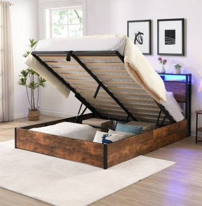 US Local Wooden Platform Bed Frame With Lifting And Charging Station