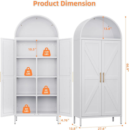 US Local White Kitchen Pantry Cabinet, Arched Storage Cabinet With Doors And Adjustable Shelves, Tall Freestanding Cupboard For Laundry, Dining Room, Living Room, Bathroom