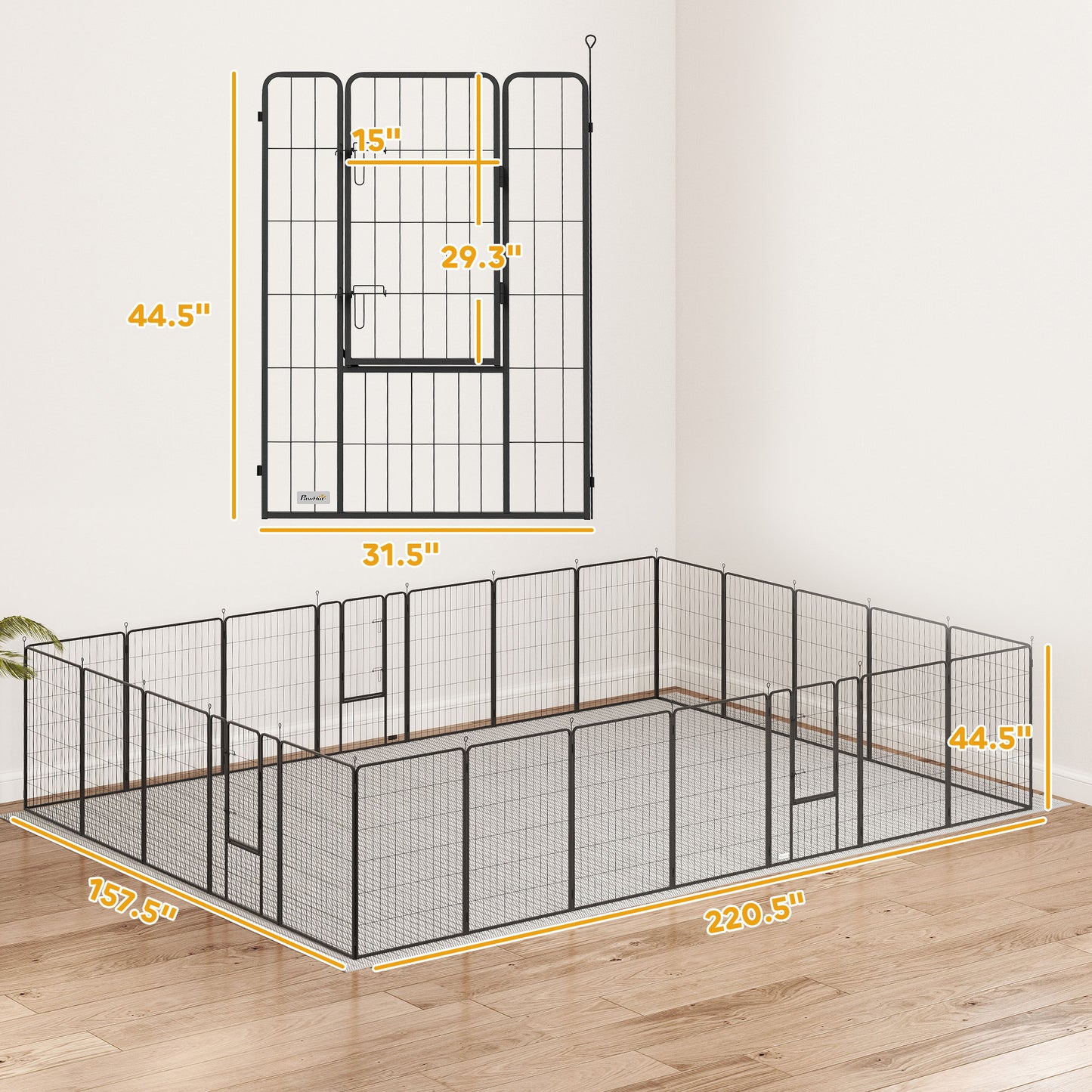 US Local Dog Playpen For Indoor Outdoor, 24 Panels 44.5 H Puppy Playpen With Lockable Door, DIY Shape Pet Exercise Fence, Black