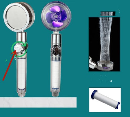 Turbo Propeller Shower Head Water Saving High Preassure Flow 360 Degrees With Fan Extension Showerhead Rainfall With Holder