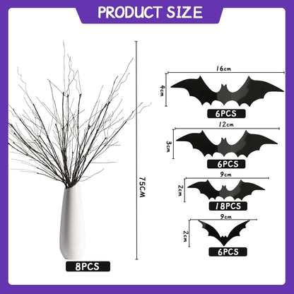 US Local Curly Willow Branches 29.5 Inch Artificial Bendable Stems Black Branches With 36Pcs Halloween Bat Stickers For Halloween Wreath Home Party Decorations