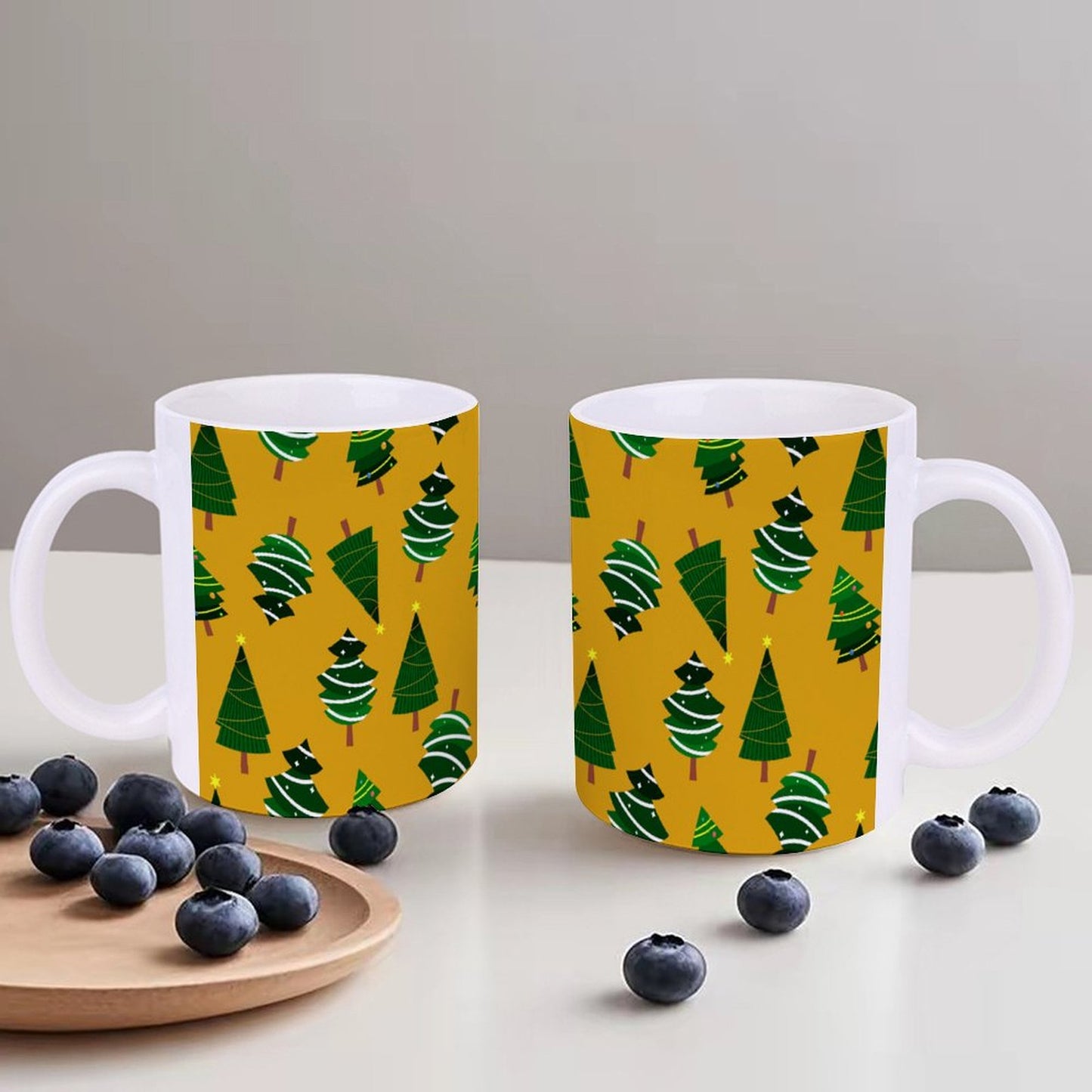 POD US Local White mug with full print, Christmas Tree Yellow 0050