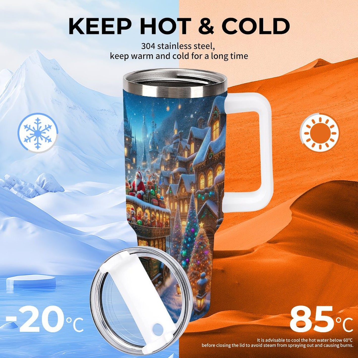 PHDT00078 POD US Local Tumbler 40 oz Large Capacity Car Cup Christmas, Fairytale Town