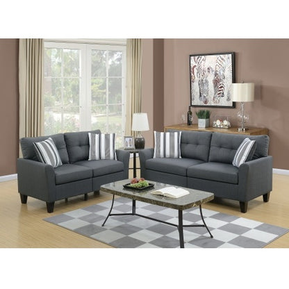 US Local Living Room Furniture 2pc Sofa Set Sofa And Loveseat Charcoal Glossy Polyfiber Plywood Solid Pine