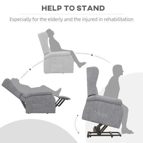 UK Local HOMCOM Power Lift Recliner Armchair, Electric Lift Chair For Elderly, Fabric Riser And Reclining Chair With Remote Control, Side Pockets, Extended Footrest, For Living Room, Grey