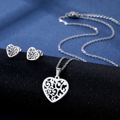 Stainless Steel Necklace Ear Stud Combination Suit