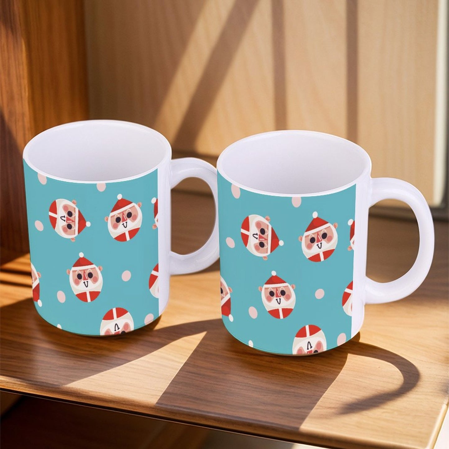 POD US Local White mug with full print, Christmas Santa Claus Circle Blue 0070