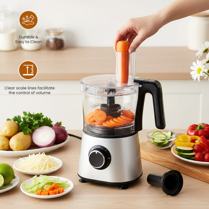 US Local 300W Food Processor With Blender & Dough Tool, 2 Speeds, Sharp Blades, Safety Lock -1.5L Glass Jar