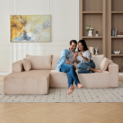 US Local L-Shaped Compression Sofa Bed, Convertible Sectional Sofa With Pillow Back Support - Foldable Floor Couch Lounger, Corduroy Fabric Futon Sleeper For Living Room, Bedroom, Game Room