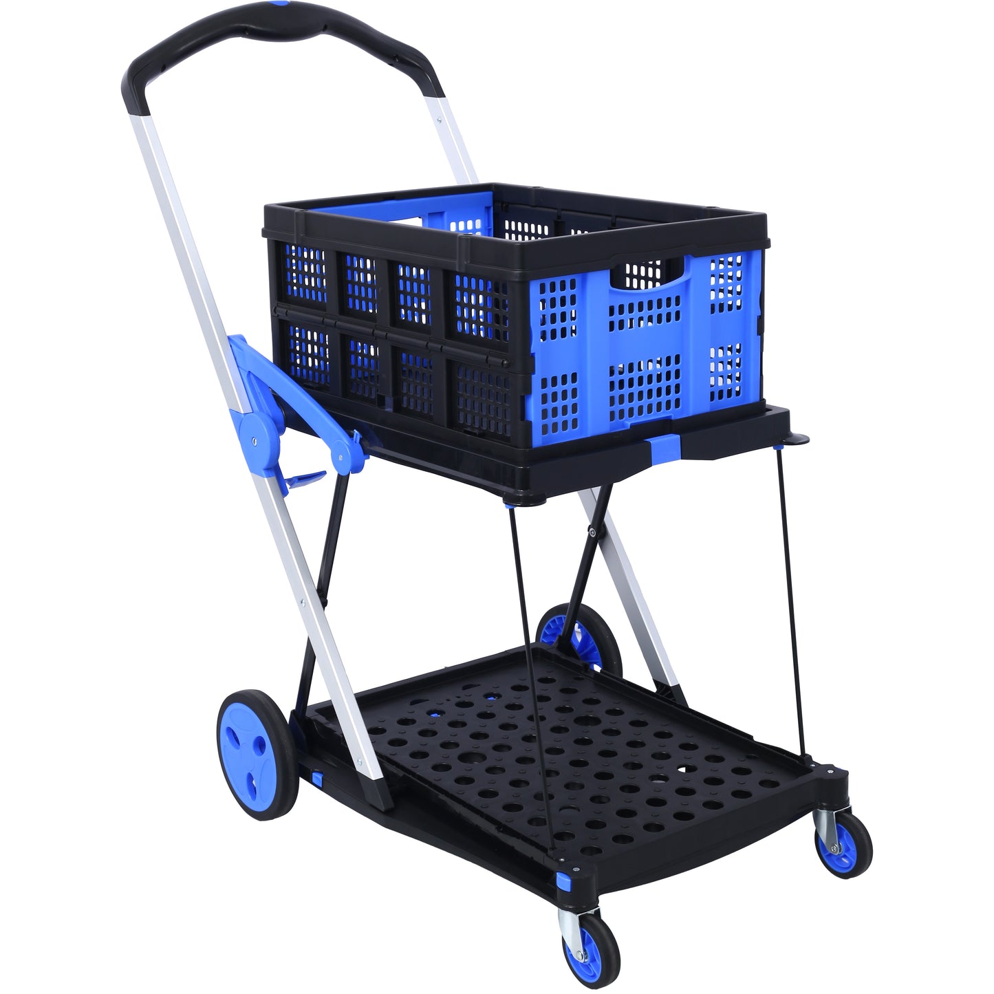 US Local Foldable Utility Cart, Multi-purpose Functional Foldable Shopping Cart 2 Tiers Foldable Cart With Basket