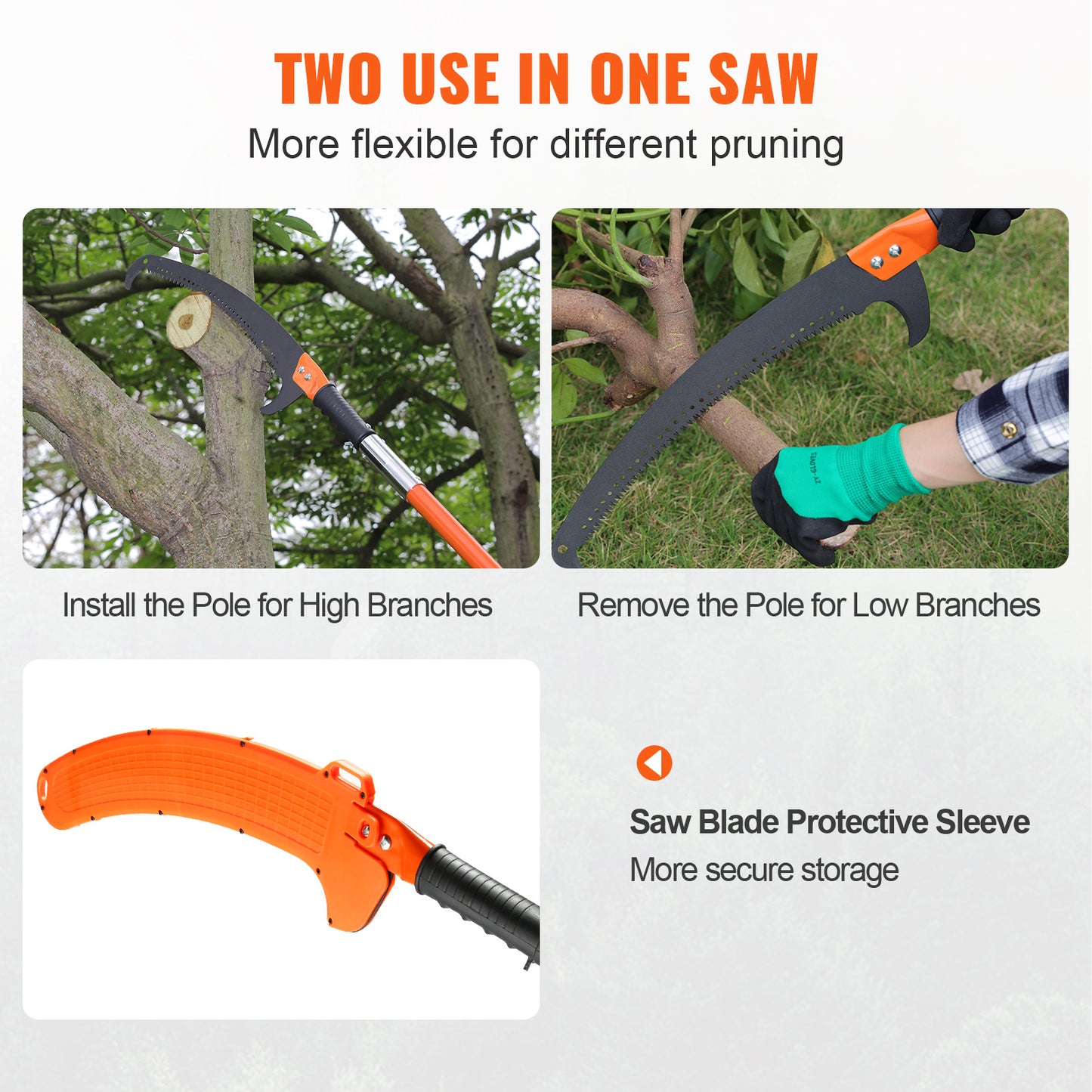 US Local VEVOR Manual Pole Saw, 7.3 27 Ft Extendable Tree Pruner, Sharp Steel Blade High Branches Trimming, Manual Branch Trimmer With Lightweight 8 Fiberglass Handles, For Pruning Palms And Shrubs