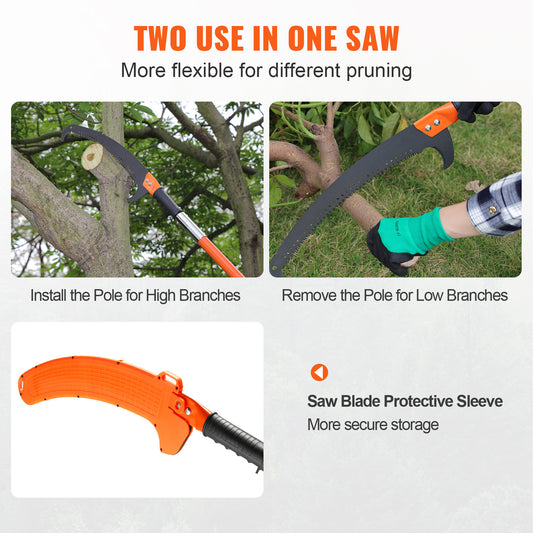 US Local VEVOR Manual Pole Saw, 7.3 27 Ft Extendable Tree Pruner, Sharp Steel Blade High Branches Trimming, Manual Branch Trimmer With Lightweight 8 Fiberglass Handles, For Pruning Palms And Shrubs