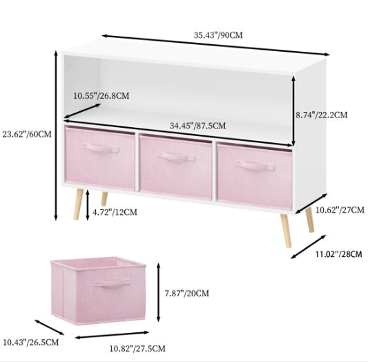 US Local Children's Bookcase With Foldable Fabric Drawers, Children's Book Display, Toy Storage