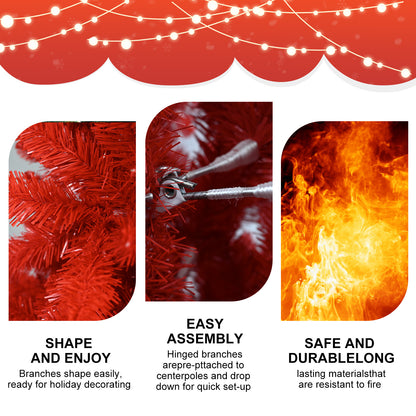 US Local 6 ft Red Artificial Christmas Tree Halloween Tree With Metal Foldable Stand, Full Artificial Christmas Tree With 804 Branch Tips, Easy To Assemble, Indoor Holiday Decoration