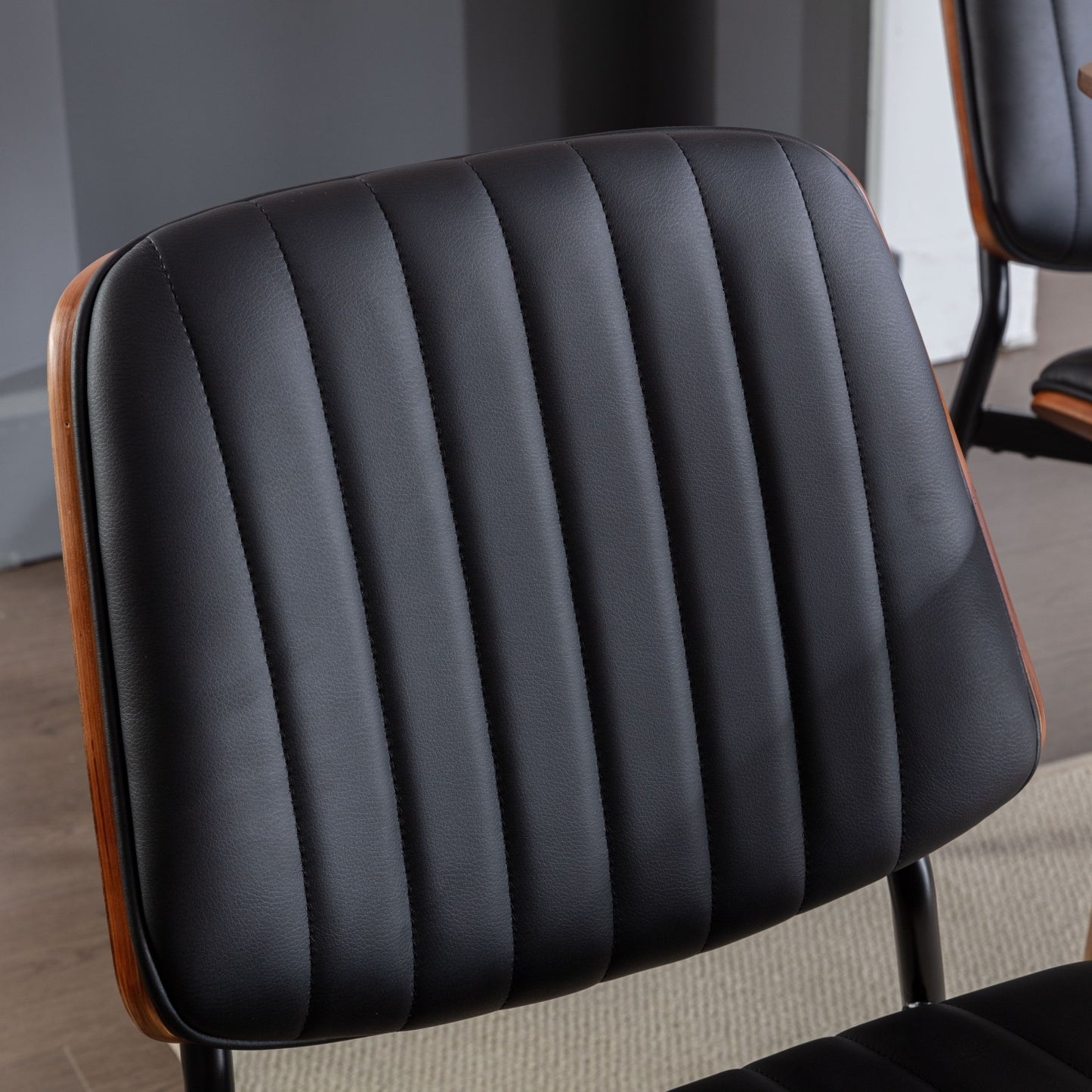 US Local A&A Furniture, Dining Chairs Set Of 2 Mid Century Modern Retro Faux Leather Chair With Walnut Bentwo