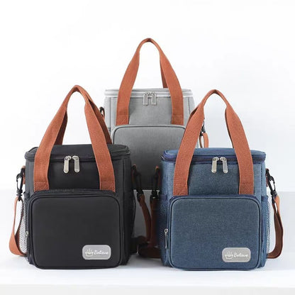 US Local Black Insulated Lunch Bag - 2-Layer Thermal Food Container With Adjustable Shoulder Strap & Handles, Leakproof & Lightweight For Work, School, Picnic