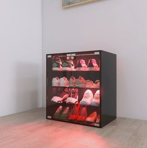 US Local 4-layer Black Shoe Cabinet With LED Lights And Bluetooth Control