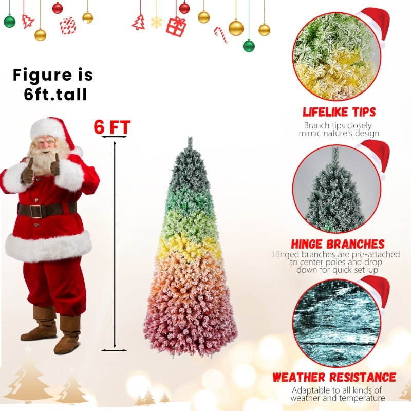 US Local 6FT 7.5FT Artificial Unlit Colorful Rainbow Hinged Christmas Tree, WITH PVC Branch Tips