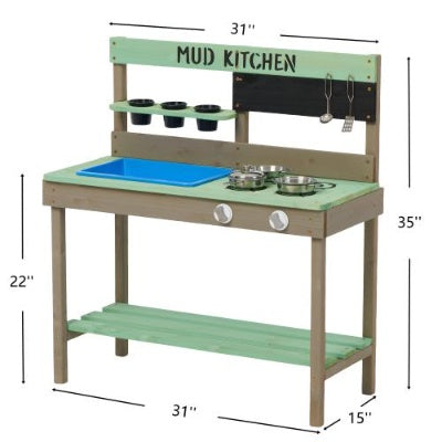 US Local Kids Play Kitchen, Wood Mud Kitchen With Water Play Set  Cooking Toys For Outdoor, Gift For 3 8