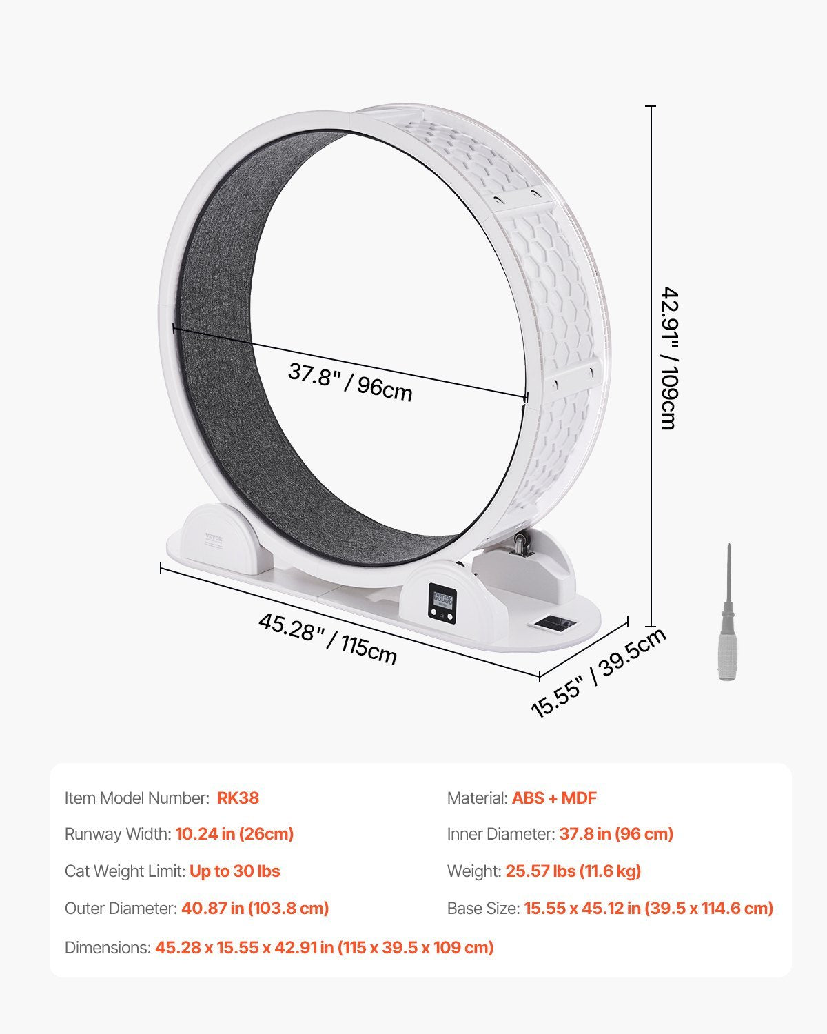 Cat Exercise Wheel With Pedometer 40.8 Cat Treadmill For Pet Health White