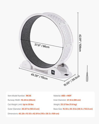 Cat Exercise Wheel With Pedometer 40.8 Cat Treadmill For Pet Health White